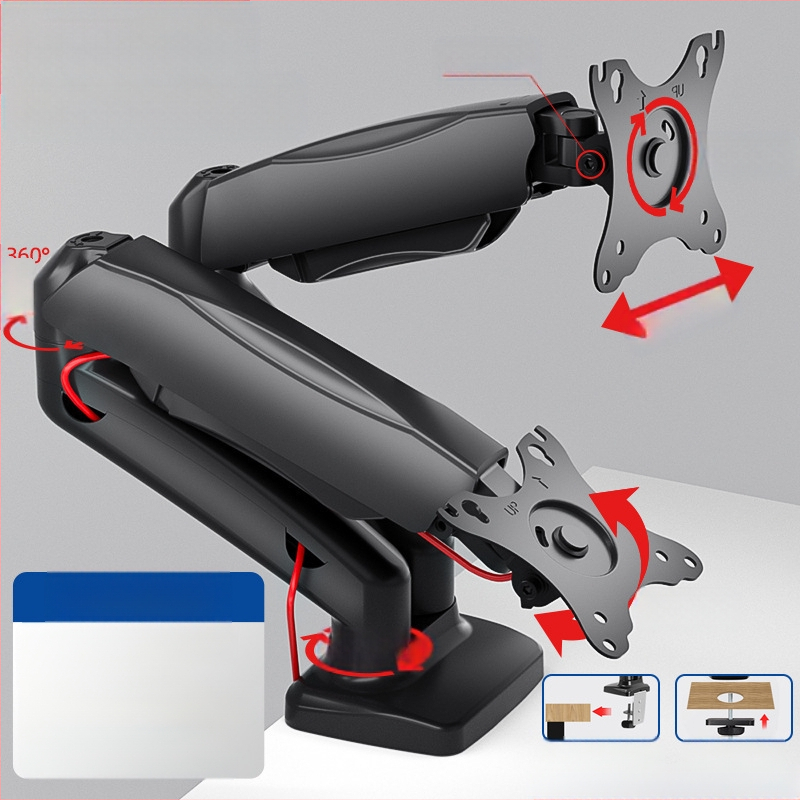 Kahe ekraaniga monitori alus arvutiekraani tõstealusega lauaarvuti kuvariga, mittestantsiv teleskooppööratav