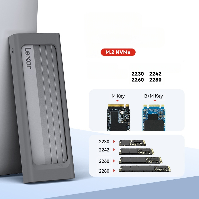 Lexa E10/E6/E300/E350 mobiilne kõvaketta korpus M.2 NVMe/SATA protokolliga Type-C 3.2