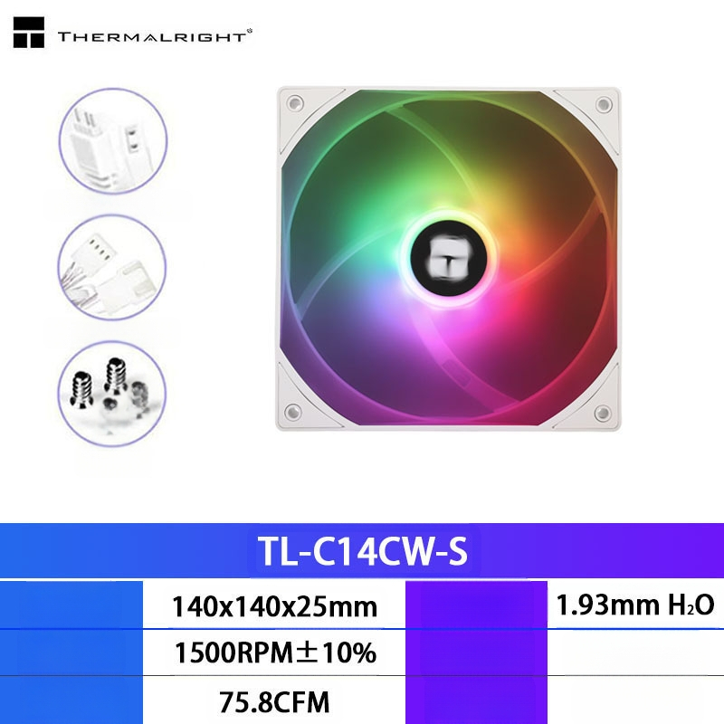 Limin TL-C14C-S must 14cm šassiiventilaator lauaarvutile vaikne valge ARGB arvuti jahutusventilaator