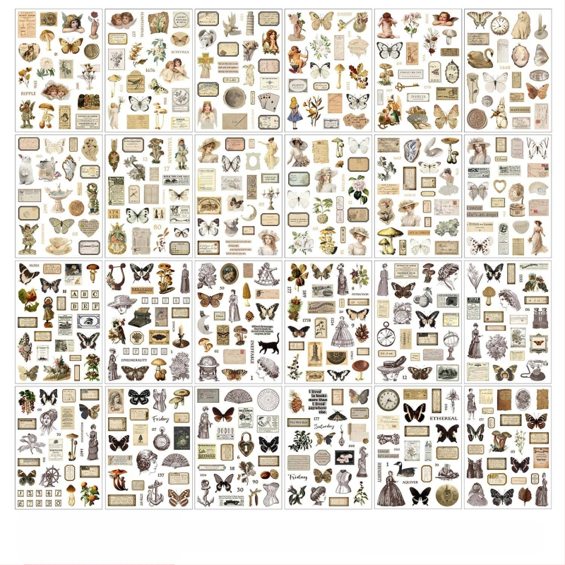 Korai hab- és papírvágó fólia, nagyméretű matricás könyv, Xiseshao sorozat, könnyű retró anyagok kézikönyve, barkácsoláshoz használt kertészeti kollázs