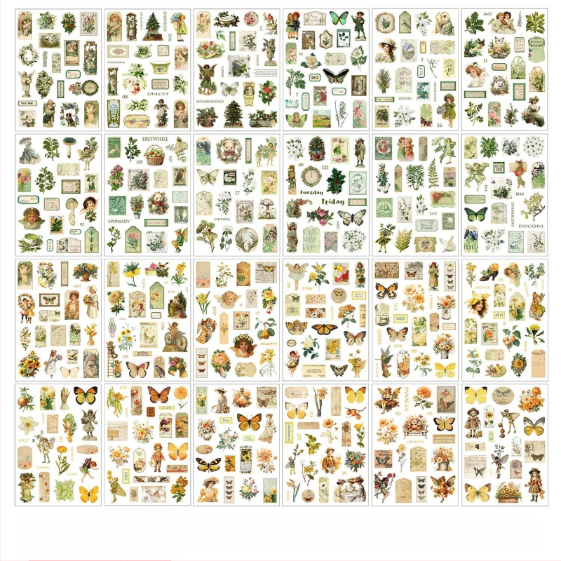 Korai hab- és papírvágó fólia, nagyméretű matricás könyv, Xiseshao sorozat, könnyű retró anyagok kézikönyve, barkácsoláshoz használt kertészeti kollázs