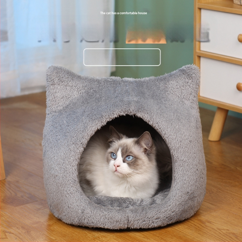 Új, négy évszakos univerzális, rajzfilm stílusú macskafészek, félig zárt, kistestű kutyáknak való macskaház, kristálybársonyból készült kisállat-kellékek