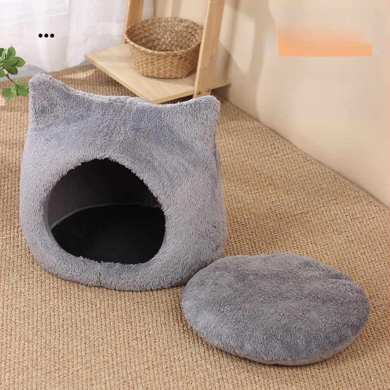 Új, négy évszakos univerzális, rajzfilm stílusú macskafészek, félig zárt, kistestű kutyáknak való macskaház, kristálybársonyból készült kisállat-kellékek