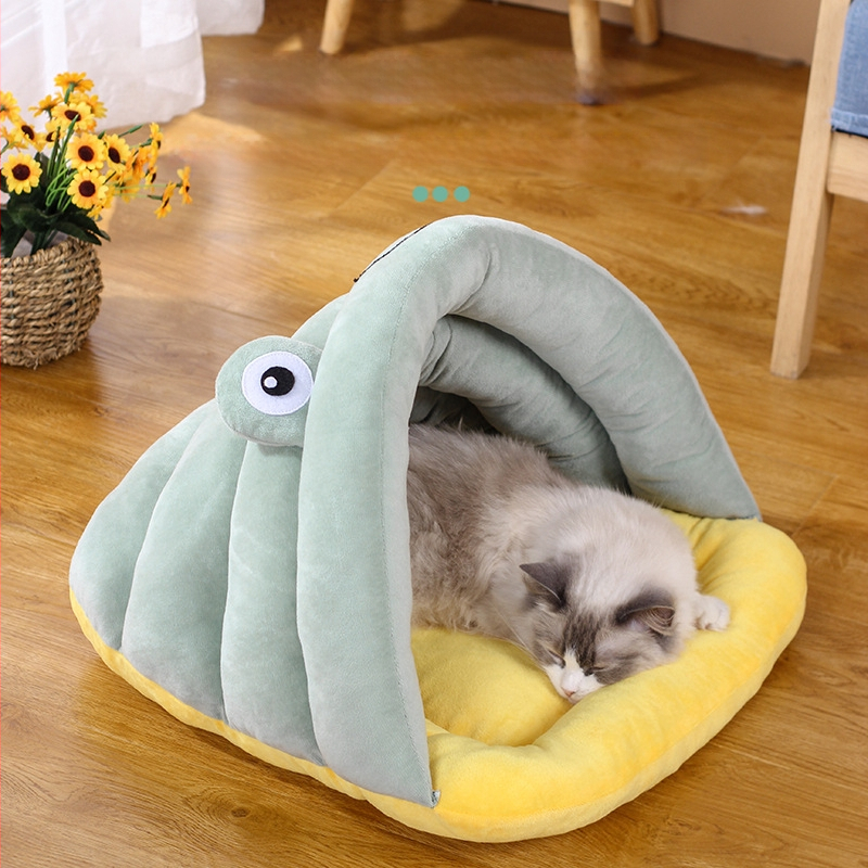 Új, négy évszakos univerzális, rajzfilm stílusú macskafészek, félig zárt, kistestű kutyáknak való macskaház, kristálybársonyból készült kisállat-kellékek