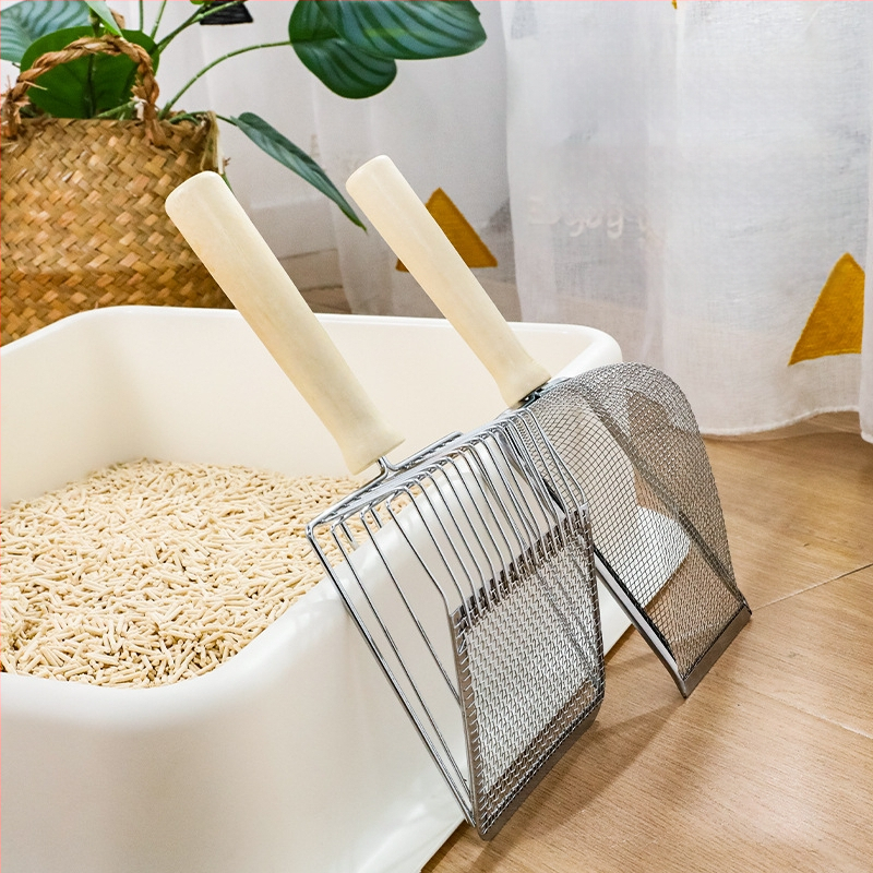 Odinis kačių kraiko kastuvas, integruotas kačių kastuvas, didelis katėms skirtas nerūdijančio plieno kastuvas, didmeninis metalinis kačių kraiko kastuvas