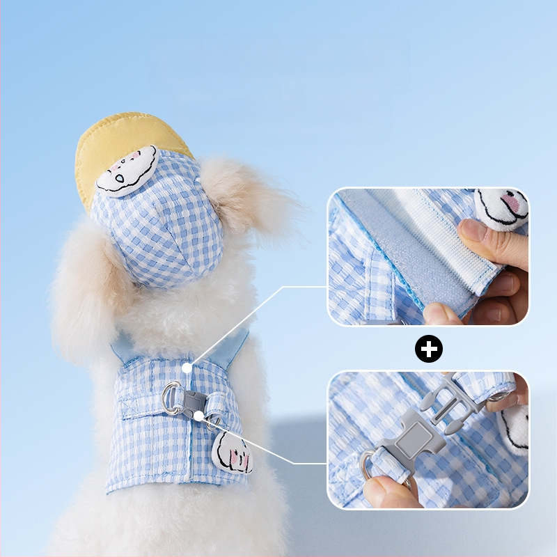 Шапка за домашни любимци куче и котка, пролетно-лятна, за излизане, засенчваща слънце, противоиздърпваща шапка, противооросяваща, регулируема шапка с катарама за уши