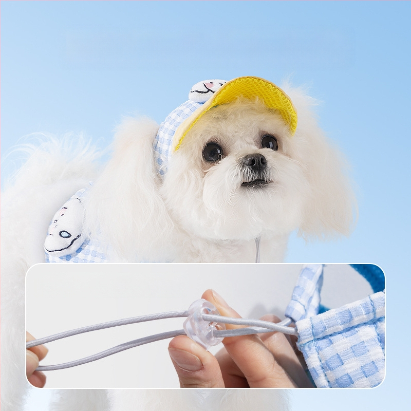 Шапка за домашни любимци куче и котка, пролетно-лятна, за излизане, засенчваща слънце, противоиздърпваща шапка, противооросяваща, регулируема шапка с катарама за уши