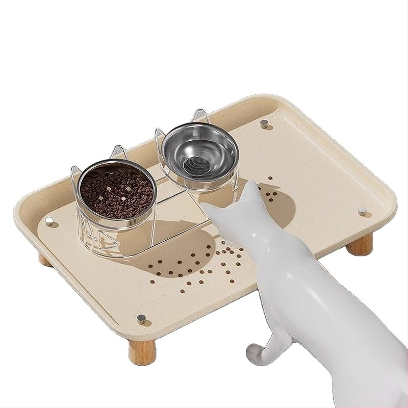 Kaelakaitsega kõrgendatud taldrik, kasside automaatne söötja, lemmikloomade lekkekindel koera suure läbimõõduga taldrik, kassikauss, toidualus, alusmatt