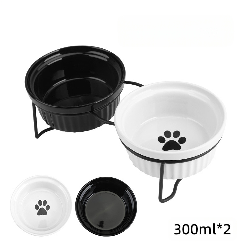 Keraamiline kassikauss, kõrge jala kaelakaitse, topeltkausi kinnitusraam, ümberminekuvastane, lemmikloomade kasside ja koerte toidukauss, kallutatav veekauss, lemmikloomatarbed