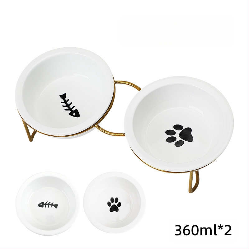 Keraamiline kassikauss, kõrge jala kaelakaitse, topeltkausi kinnitusraam, ümberminekuvastane, lemmikloomade kasside ja koerte toidukauss, kallutatav veekauss, lemmikloomatarbed