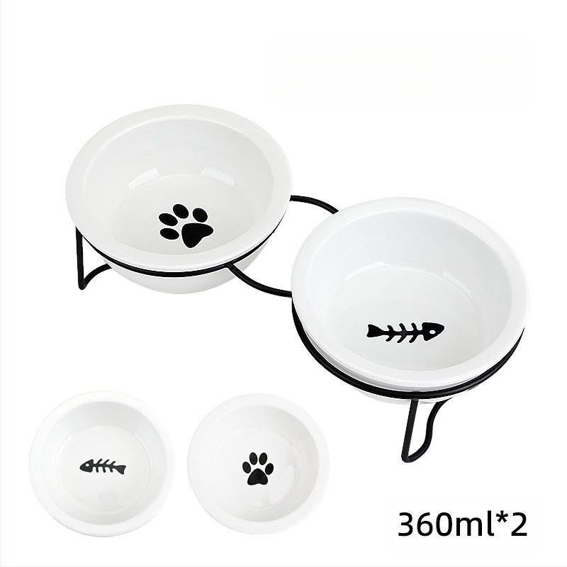 Keraamiline kassikauss, kõrge jala kaelakaitse, topeltkausi kinnitusraam, ümberminekuvastane, lemmikloomade kasside ja koerte toidukauss, kallutatav veekauss, lemmikloomatarbed