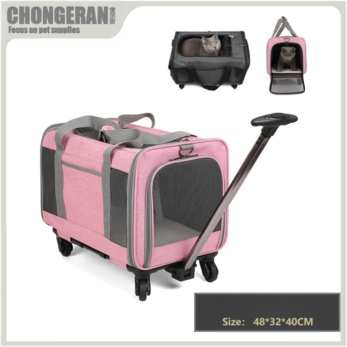 Kisállat-szállító kocsi Nagy kapacitású gurulós tok Macskaketrec két macskának Lélegző hátizsák Kutya-szállító tárgy