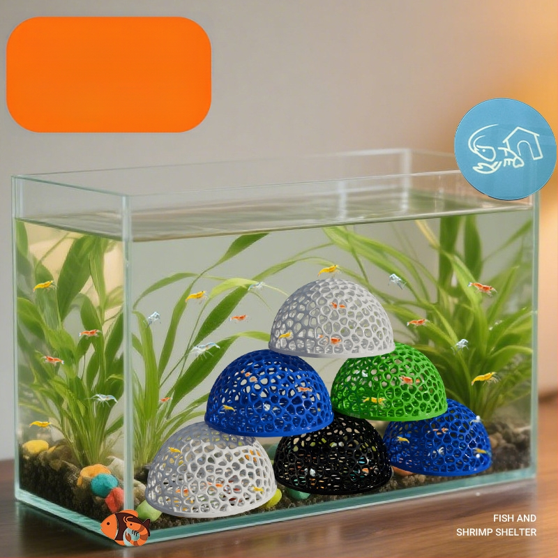 Doba mazu zivju puslodes patversme, melna gliemežvāku garneļu patversme, plastmasas zivju un garneļu kristāla vaislas zivju tvertne, ainavu nojume