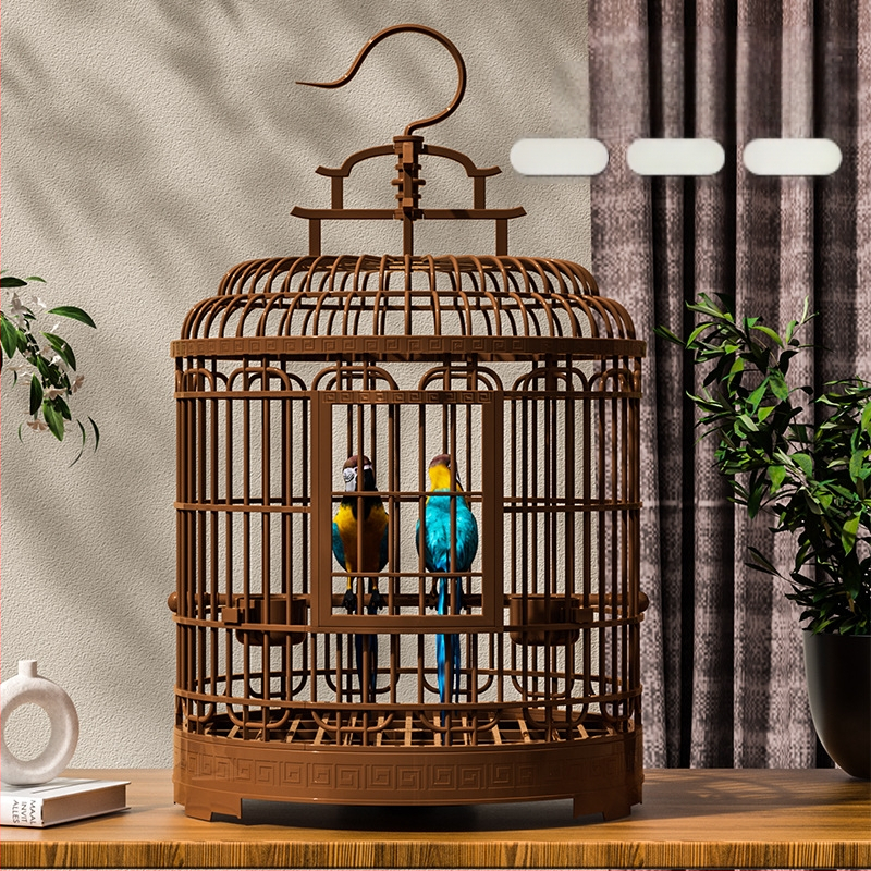 Madárkalitka, luxus villa, nagy, kimozdulni szállító kisállat-kalitka, vintage műanyag bazsarózsa, tigrisbőr gyöngy papagáj madárkalitka