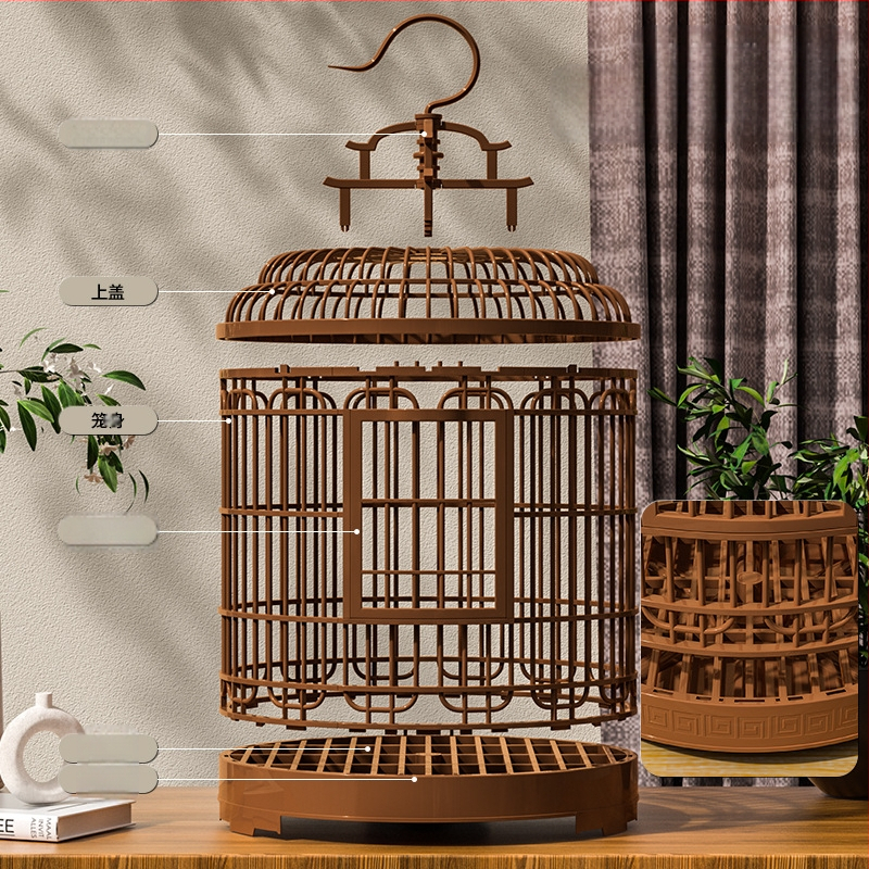 Madárkalitka, luxus villa, nagy, kimozdulni szállító kisállat-kalitka, vintage műanyag bazsarózsa, tigrisbőr gyöngy papagáj madárkalitka