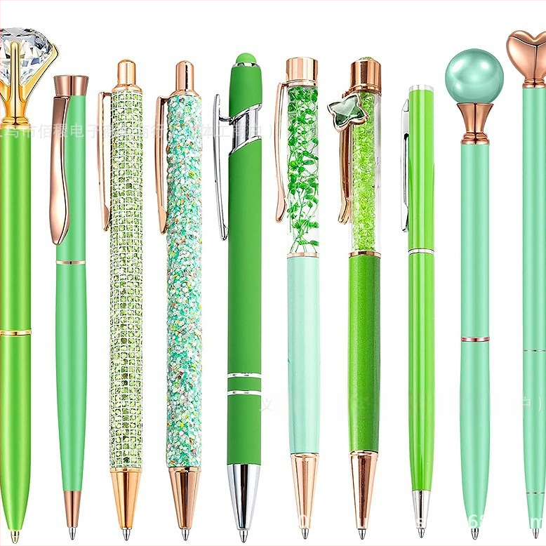 10 darabos strasszos golyóstoll készlet vicces toll rozéarany rózsaszín lila zöld lányos kerek gyöngyök