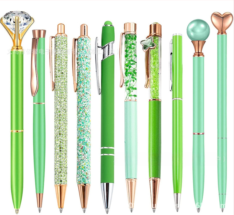 10 darabos strasszos golyóstoll készlet vicces toll rozéarany rózsaszín lila zöld lányos kerek gyöngyök