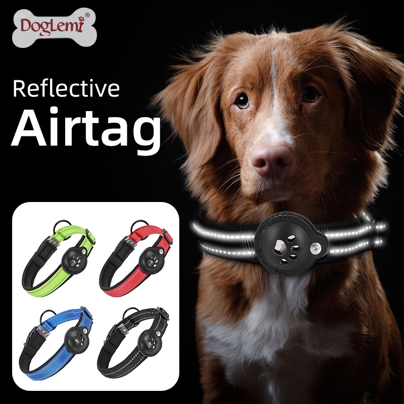 Airtag lemmiklooma kaelarihm saab jälgida mehaanilist pandlat, nahast nailonist, tõmbekindel helkurlindiga koerakaelarihm