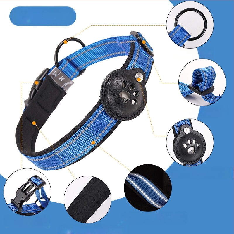 Airtag lemmiklooma kaelarihm saab jälgida mehaanilist pandlat, nahast nailonist, tõmbekindel helkurlindiga koerakaelarihm