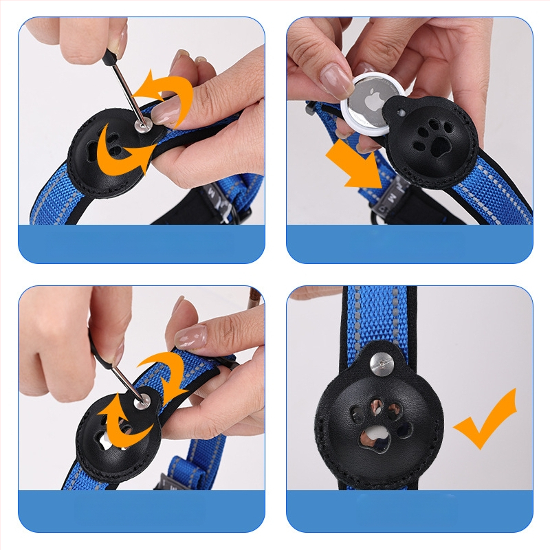 Airtag lemmiklooma kaelarihm saab jälgida mehaanilist pandlat, nahast nailonist, tõmbekindel helkurlindiga koerakaelarihm