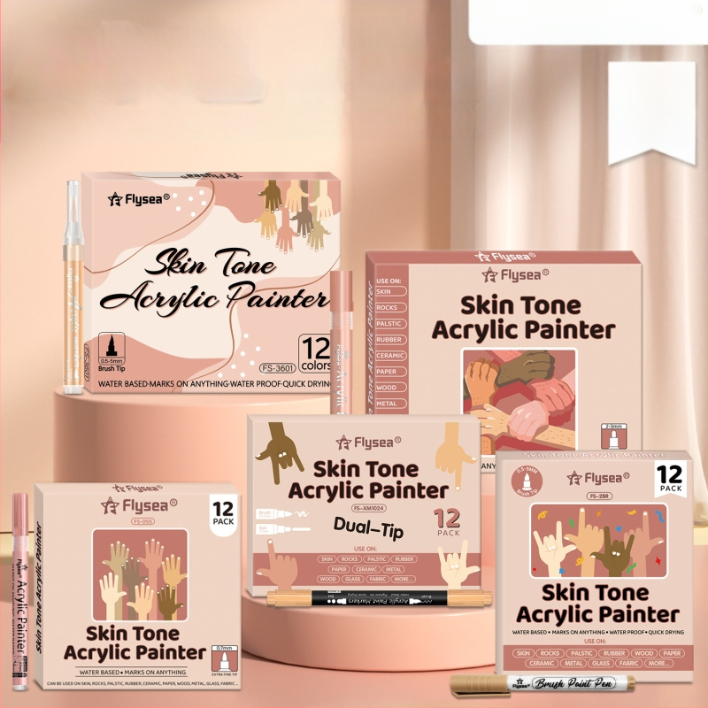 Tarpvalstybinis odos spalvos akrilinis kostiumas 12 nagų grafiti odos dažytas minkšta galvute „pasidaryk pats“ stiklinis dvigalvis žymeklis