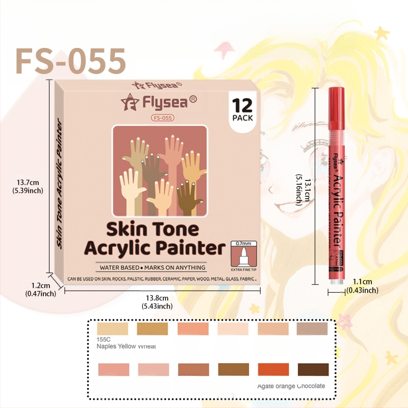 Tarpvalstybinis odos spalvos akrilinis kostiumas 12 nagų grafiti odos dažytas minkšta galvute „pasidaryk pats“ stiklinis dvigalvis žymeklis