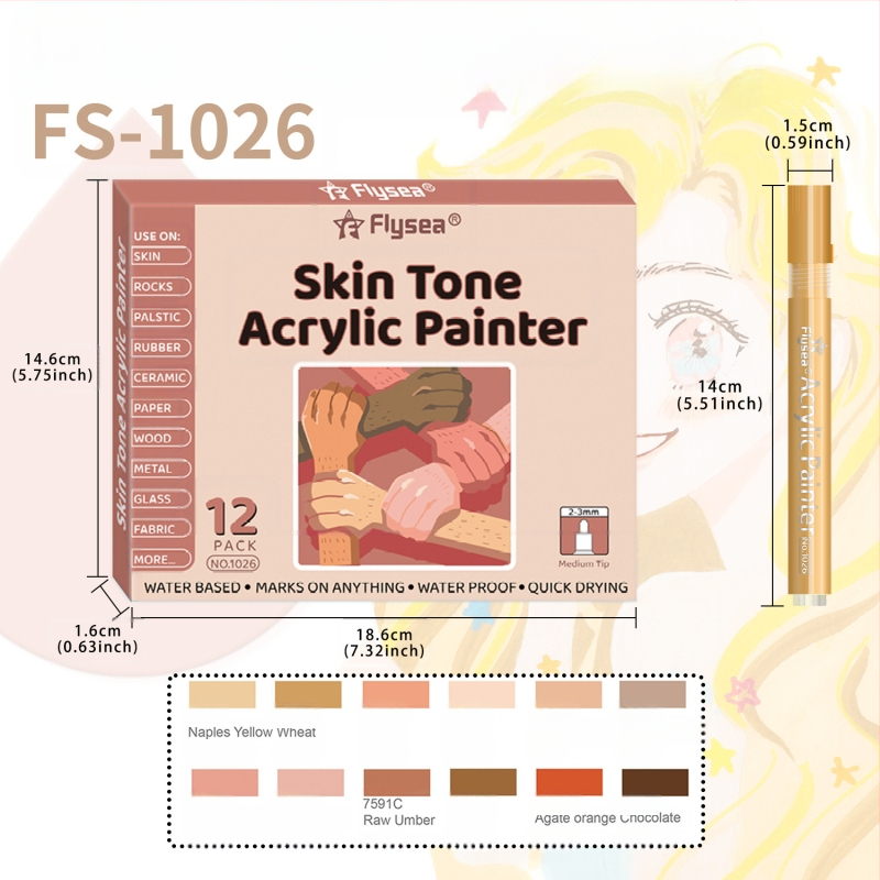 Tarpvalstybinis odos spalvos akrilinis kostiumas 12 nagų grafiti odos dažytas minkšta galvute „pasidaryk pats“ stiklinis dvigalvis žymeklis