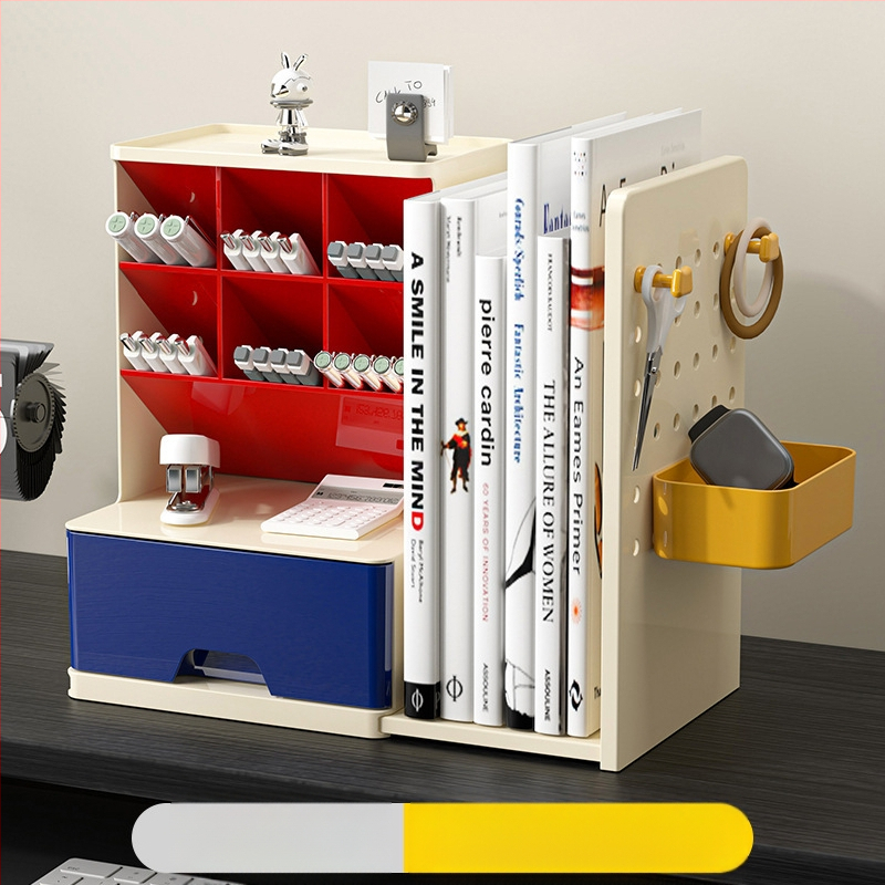 DIY visszahúzható perforált könyvtámasz ferde tolltartó diákiroda asztali nagy értékű tárolódoboz-rendező állvány