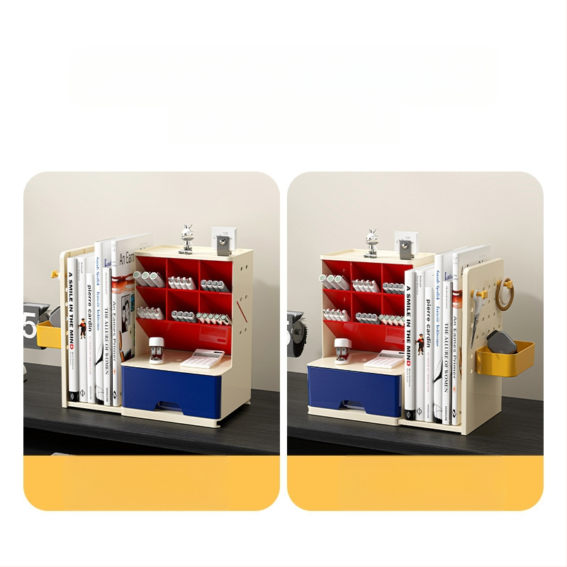 DIY visszahúzható perforált könyvtámasz ferde tolltartó diákiroda asztali nagy értékű tárolódoboz-rendező állvány