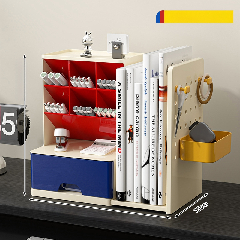 DIY visszahúzható perforált könyvtámasz ferde tolltartó diákiroda asztali nagy értékű tárolódoboz-rendező állvány