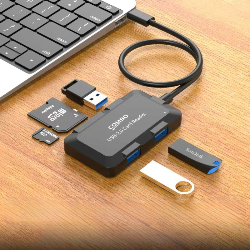 Viis-ühes sülearvuti 2.0 jaotur, 2.0 USB jaoturkaabel, mobiiltelefoni kaardilugeja, kohene andmete allalaadimine, kaasaskantav