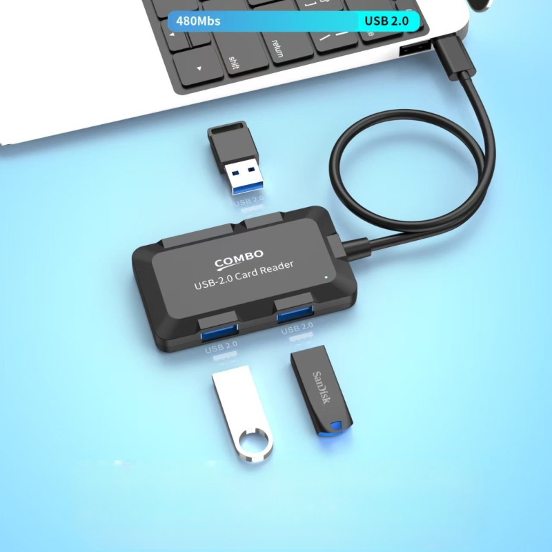 Viis-ühes sülearvuti 2.0 jaotur, 2.0 USB jaoturkaabel, mobiiltelefoni kaardilugeja, kohene andmete allalaadimine, kaasaskantav