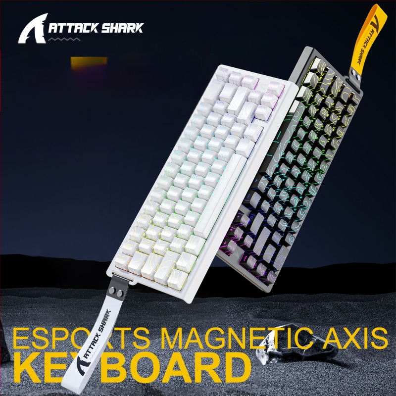 Механична клавиатура Attack Shark X68HE с магнитна ос, контурна, странично издълбана, кабелна, RGB, електрическа, състезателна, RT, регулируем обхват на клавишите, ниско забавяне.