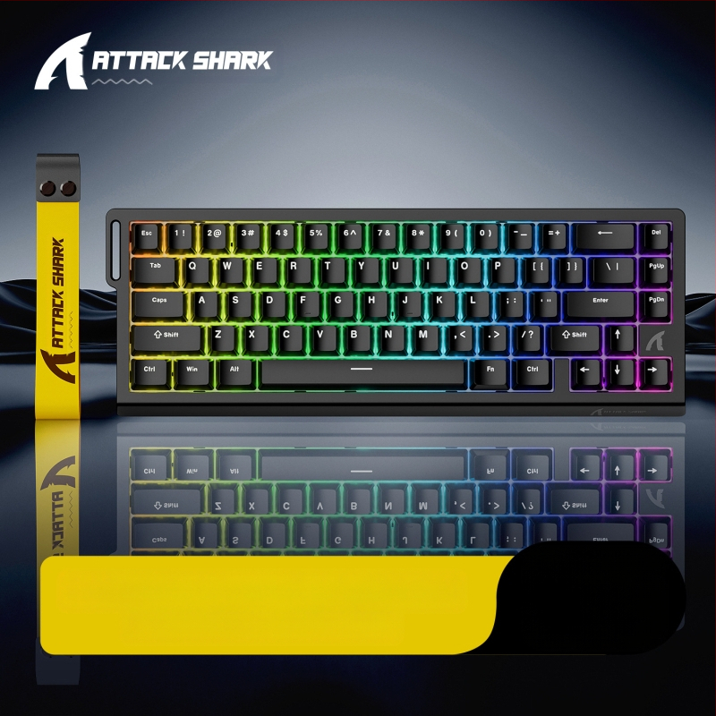 Механична клавиатура Attack Shark X68HE с магнитна ос, контурна, странично издълбана, кабелна, RGB, електрическа, състезателна, RT, регулируем обхват на клавишите, ниско забавяне.