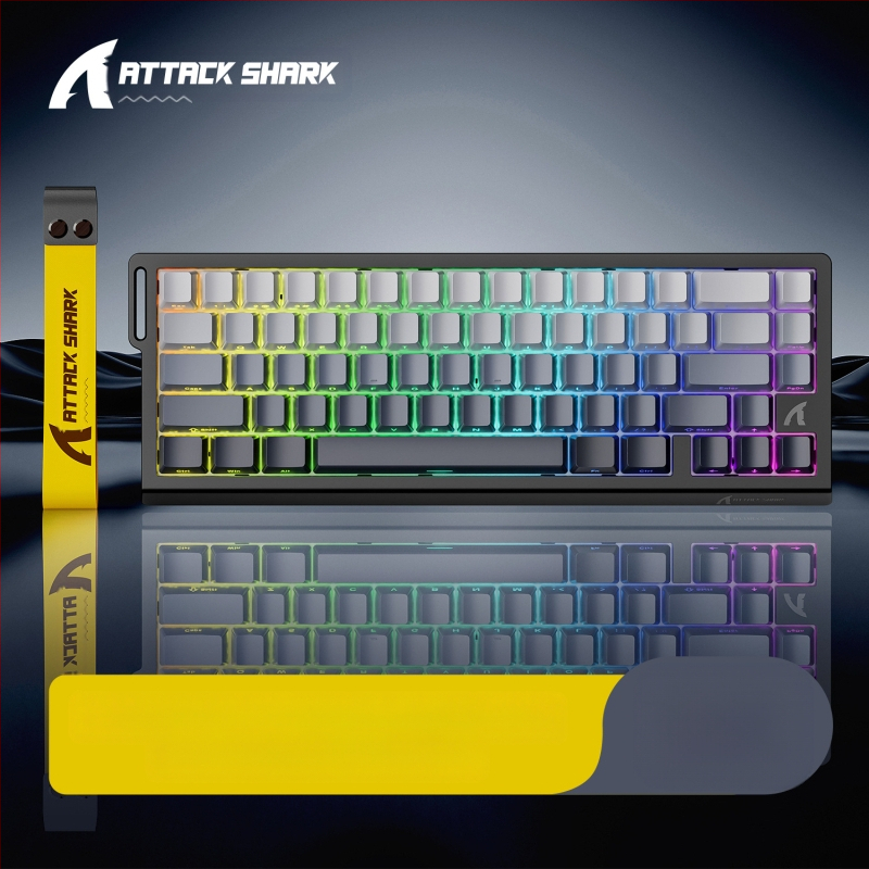 Механична клавиатура Attack Shark X68HE с магнитна ос, контурна, странично издълбана, кабелна, RGB, електрическа, състезателна, RT, регулируем обхват на клавишите, ниско забавяне.