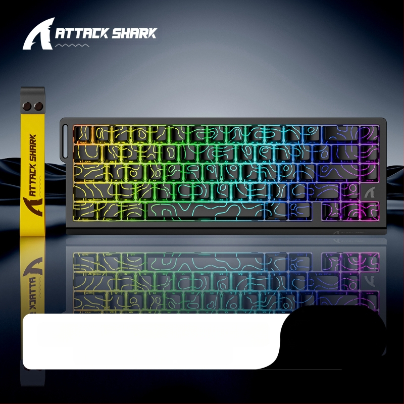 Механична клавиатура Attack Shark X68HE с магнитна ос, контурна, странично издълбана, кабелна, RGB, електрическа, състезателна, RT, регулируем обхват на клавишите, ниско забавяне.