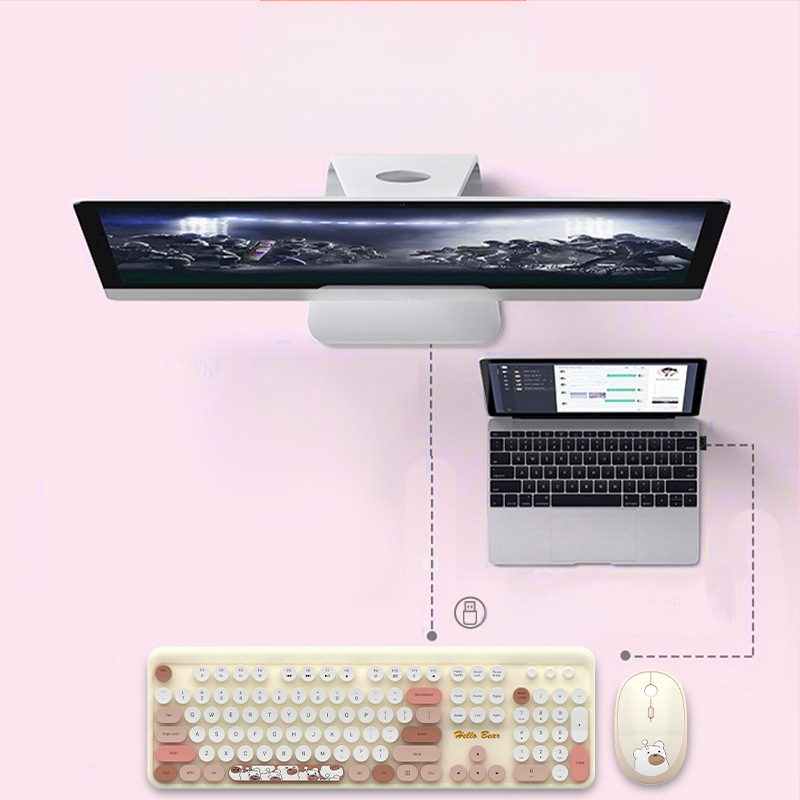 MOFII Ferris belaidė rankinė 2.4g klaviatūra-pelė kostiumas mielas rožinės spalvos animacinis biuro klaviatūros-pelės kostiumas