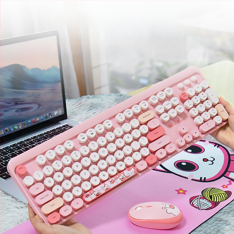 MOFII Ferris belaidė rankinė 2.4g klaviatūra-pelė kostiumas mielas rožinės spalvos animacinis biuro klaviatūros-pelės kostiumas