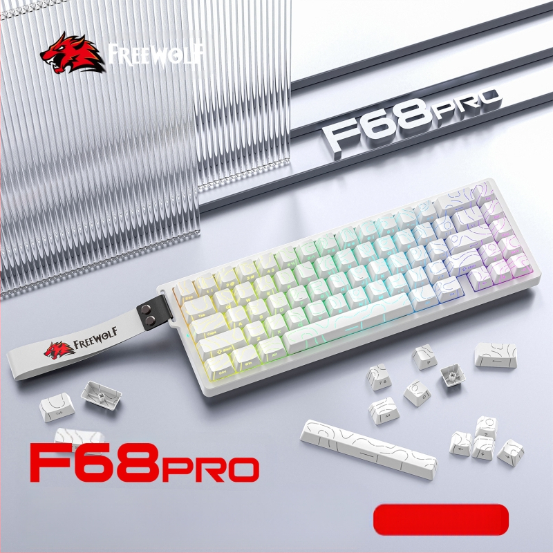 Безплатна Wolf F68PRO трирежимна RGB магнитна ос механична клавиатура контурна кабелна 8K безжична Bluetooth магнитна ос клавиатура