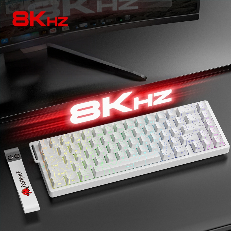 Безплатна Wolf F68PRO трирежимна RGB магнитна ос механична клавиатура контурна кабелна 8K безжична Bluetooth магнитна ос клавиатура