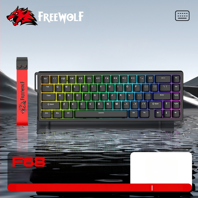 Безплатна Wolf F68PRO трирежимна RGB магнитна ос механична клавиатура контурна кабелна 8K безжична Bluetooth магнитна ос клавиатура