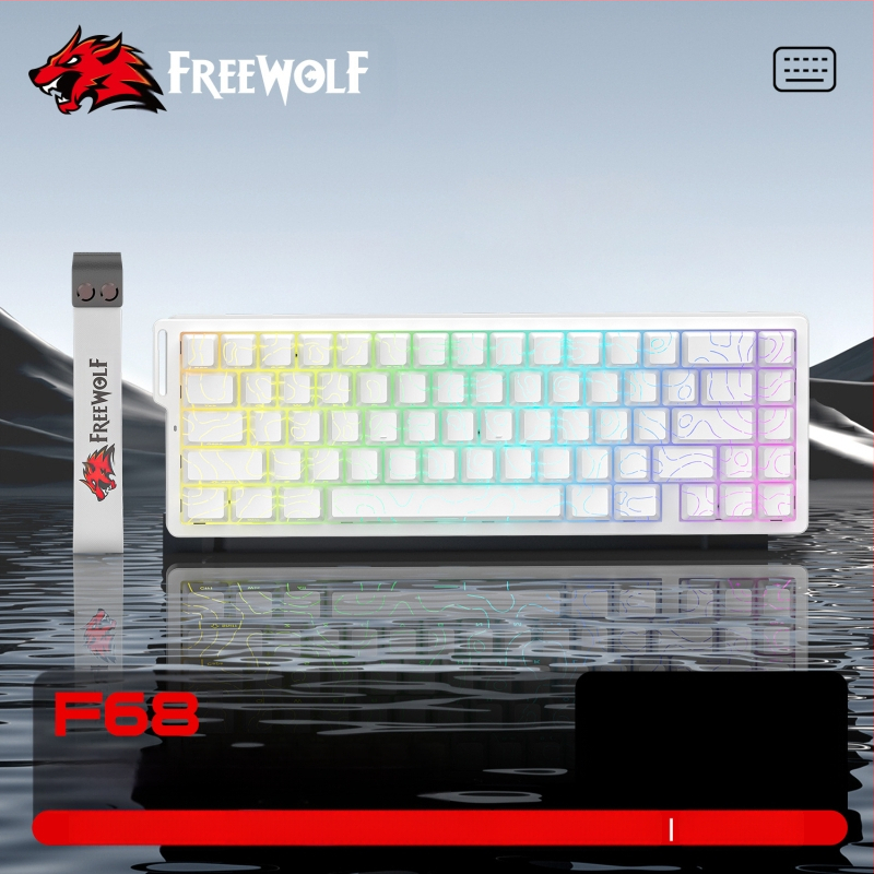 Безплатна Wolf F68PRO трирежимна RGB магнитна ос механична клавиатура контурна кабелна 8K безжична Bluetooth магнитна ос клавиатура