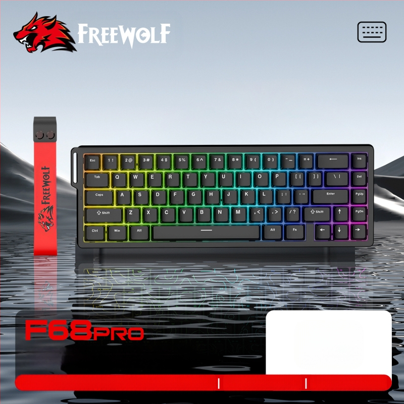 Безплатна Wolf F68PRO трирежимна RGB магнитна ос механична клавиатура контурна кабелна 8K безжична Bluetooth магнитна ос клавиатура