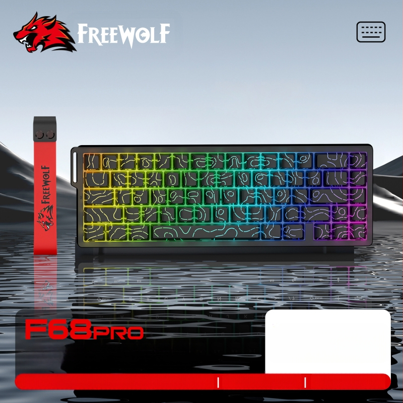 Безплатна Wolf F68PRO трирежимна RGB магнитна ос механична клавиатура контурна кабелна 8K безжична Bluetooth магнитна ос клавиатура