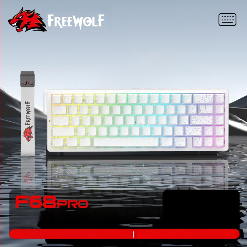 Безплатна Wolf F68PRO трирежимна RGB магнитна ос механична клавиатура контурна кабелна 8K безжична Bluetooth магнитна ос клавиатура