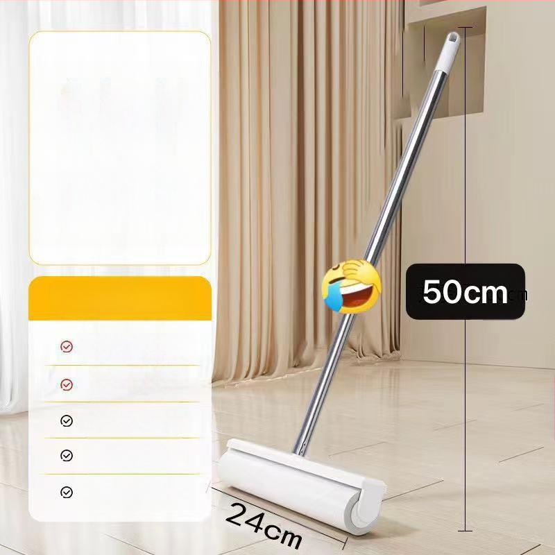 Suur pika käepidemega kiurull juuste eemaldamiseks vooditelt ja põrandatelt, tolmupuhastusrullhari