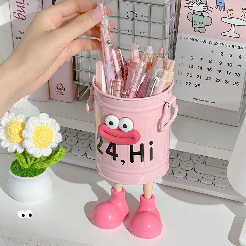 Didelės vertės animacinių filmukų asmeninis rašiklių laikiklis studentams, didelės talpos, mielas, paprastas, retro stiliaus kibiras daiktams laikyti.