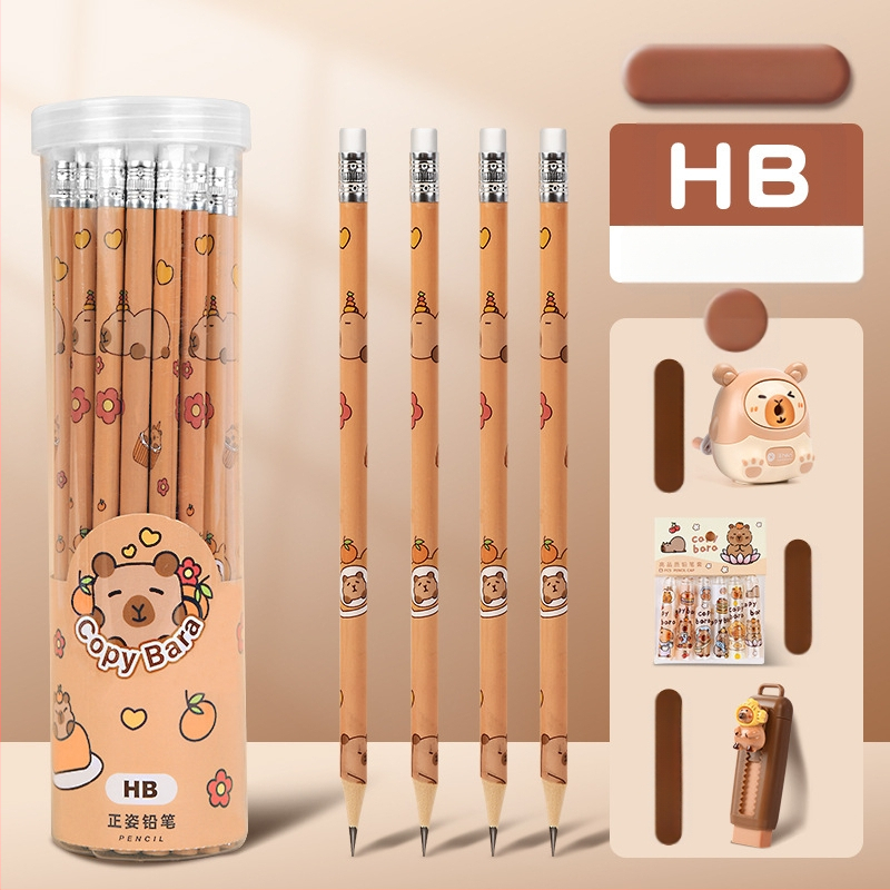 Pieštukas „Kapibala“ pradinės mokyklos mokiniams, rašantiems HB, mielas animacinis filmas su trintuku