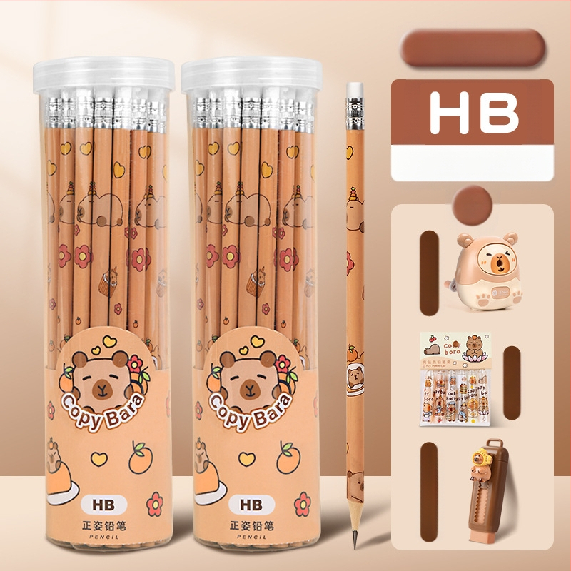 Pieštukas „Kapibala“ pradinės mokyklos mokiniams, rašantiems HB, mielas animacinis filmas su trintuku