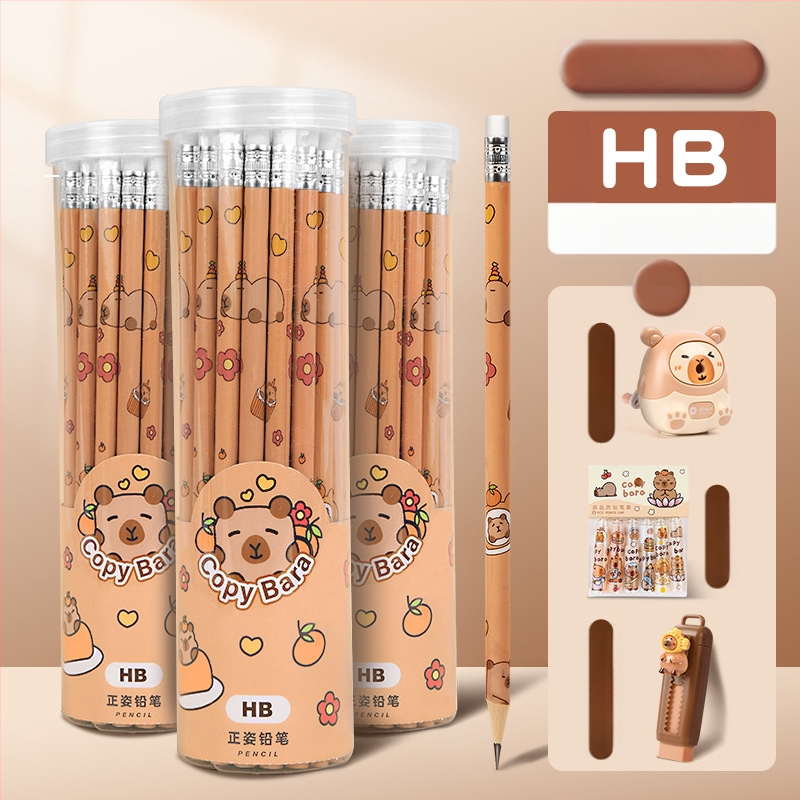 Pieštukas „Kapibala“ pradinės mokyklos mokiniams, rašantiems HB, mielas animacinis filmas su trintuku